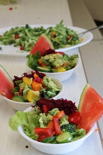 Fresh salad bar creations at Evergreen Heights. Credit: Kelli Ebbs.