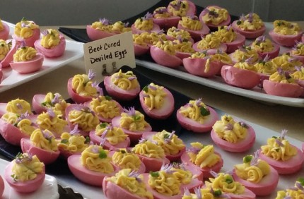 Beet-cured deviled eggs by Terra et Silva Catering