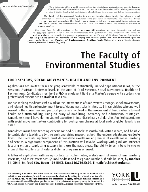 phd environmental studies york university