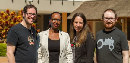Group [L-R] Beau’s CEO Steve Beauchesne, Rwandan entrepreneur Fina Uwineza, Beau’s CFO Tanya Beimers, Beau’s Creative Director Jordan Bamforth, photo credit Brendan Coutts