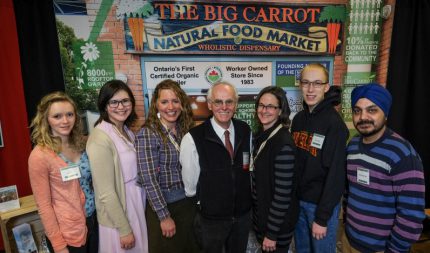 Guelph Organic Conference 2015, Eco-Scholars at the Big Carrot booth, with Tomas. photo by Terry Asma