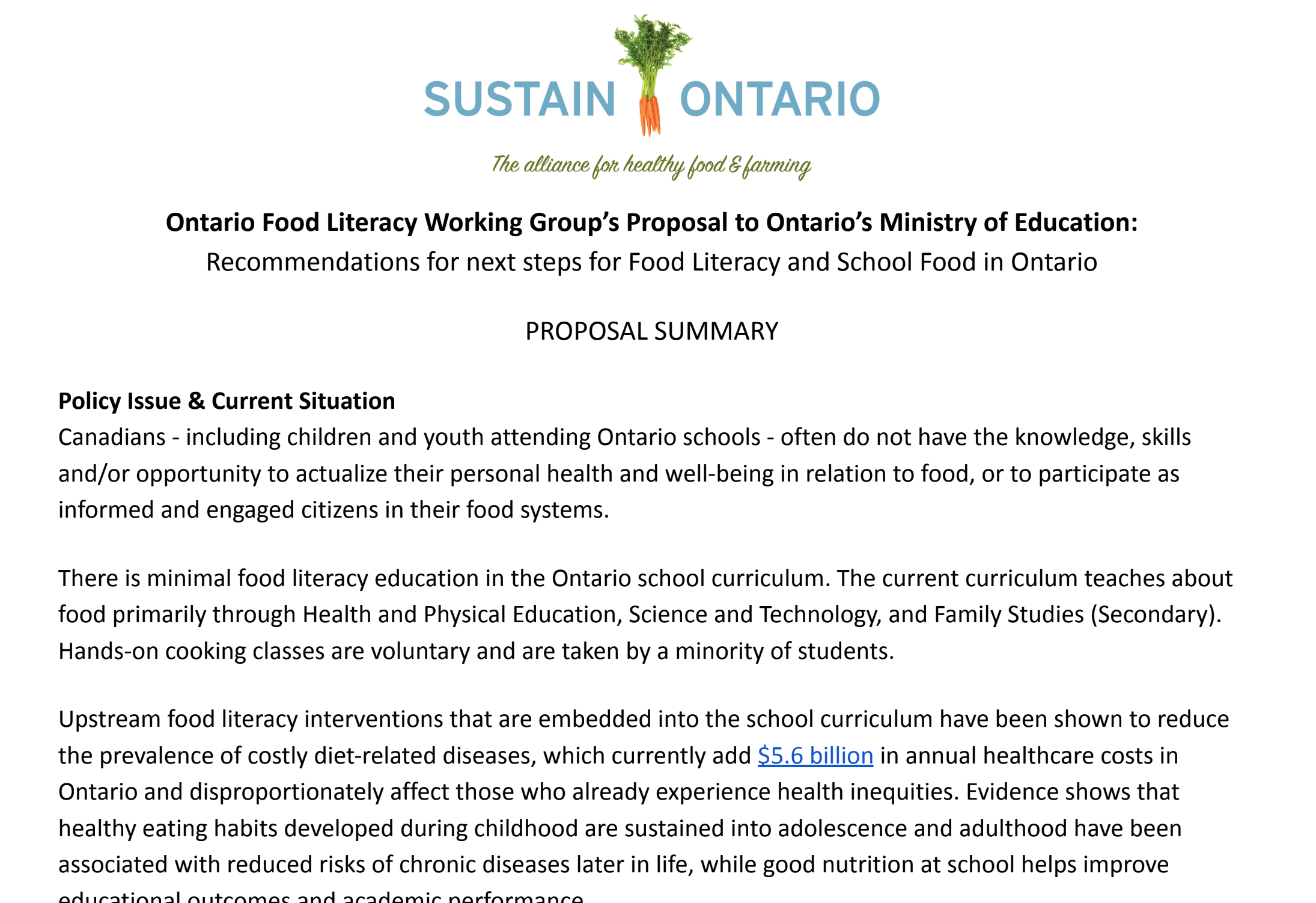 for Food Literacy and School Food in Ontario Proposal